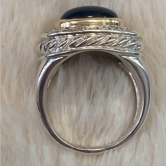 David Yurman Black onyx diamond & Silver Ring 18k Gold Accents size 8 - Picture 6 of 8